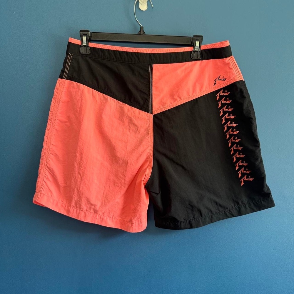 Vintage Rusty Swim Trunks Men's Size Medium Orange Black Colorblock Retro 80s - Picture 2 of 8